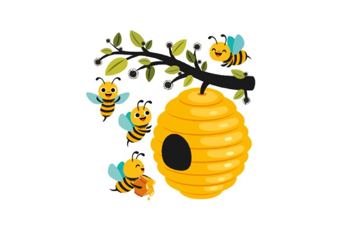 Bees around a beehive. Illustration by Yusuf Demirci